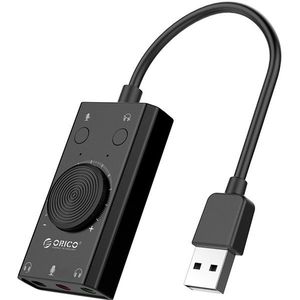 Orico USB-A - 3x 3,5mm Jack OMTP headset audio adapter met volumeregelaar / zwart - 0,10 meter