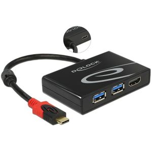 Premium USB-C naar HDMI, 2x USB-A en USB-C PD adapter met DP Alt Mode (4K 30 Hz) / zwart - 0,15 meter