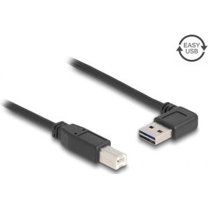 Easy-USB-A haaks (links/rechts) naar USB-B kabel - USB2.0 - tot 2A / zwart - 1 meter