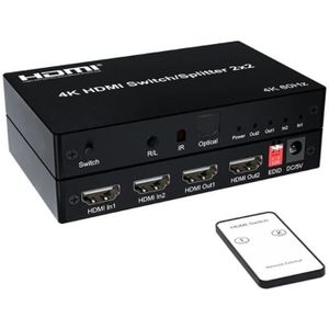 HDMI schakelaar/splitter 2 naar 2 met audio extractor - HDMI2.0 (4K 60Hz)