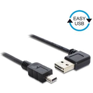 Mini USB naar Easy-USB-A haaks (links/rechts) kabel - USB2.0 - tot 2A / zwart - 2 meter