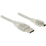 USB Mini B naar USB-A kabel met ferriet kern - USB2.0 - tot 2A / transparant - 1 meter