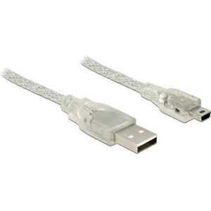 USB Mini B naar USB-A kabel met ferriet kern - USB2.0 - tot 2A / transparant - 1 meter