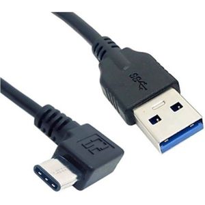 USB-C haaks (links/rechts) naar USB-A kabel - USB3.0 - tot 0,9A / zwart - 1 meter