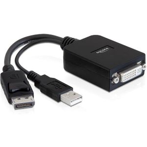 DeLOCK premium DisplayPort naar DVI actieve adapter - voeding via USB - DP 1.1 (1920 x 1200) / zwart - 0,20 meter