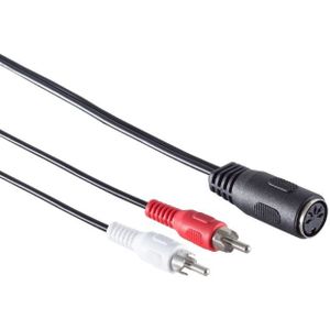 DIN 5-pins (v) - Tulp stereo 2RCA (m) audio adapter (afspelen) / zwart - 0,20 meter