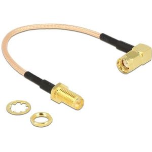 RP-SMA (m) - RP-SMA (v) haakse inbouw adapter - RG316 - 50 Ohm / transparant - 0,15 meter