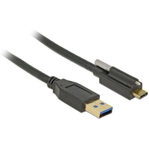 USB-A naar USB-C kabel - USB-C connector met 1 schroef - USB3.1 Gen 2 - tot 3A / zwart - 1 meter