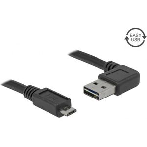 Micro USB naar Easy-USB-A haaks (links/rechts) kabel - USB2.0 - tot 2A / zwart - 3 meter