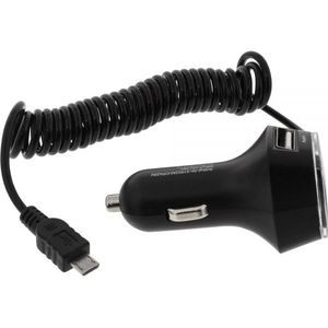 USB-A autolader met 2 poorten en vaste USB Micro B spiraalkabel - 3,1A / zwart - 1 meter