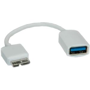 USB Micro B (m) naar USB-A (v) OTG adapter - USB3.0 - tot 0,9A / wit - 0,20 meter