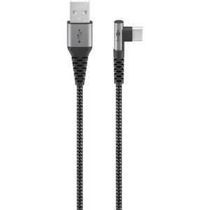 Goobay USB-C haaks (links/rechts) naar USB-A kabel - USB2.0 - tot 3A / nylon - 1 meter