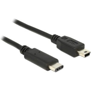 USB Mini B naar USB-C kabel - USB2.0 - tot 3A / zwart - 0,50 meter