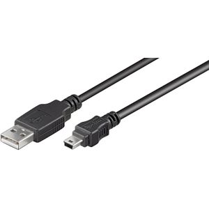 USB Mini B naar USB-A kabel - USB2.0 - tot 2A / zwart - 0,30 meter