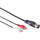 DIN 5-pins (m) - Tulp stereo 2RCA (v) audio adapter (afspelen) / zwart - 0,20 meter