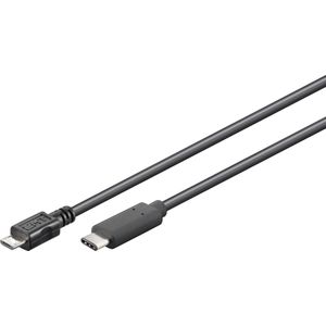 USB Micro B naar USB-C kabel - USB2.0 - tot 1A / zwart - 3 meter