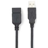 USB-Kabel | USB 2.0 | USB-A Male | USB-A Female | 480 Mbps | Vernikkeld | 3.00 m | Rond | PVC | Zwart | Doos