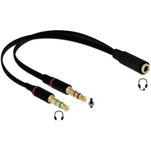 2x 3,5mm > 3,5mm 4-polig headset adapter (CTIA/AHJ) / verguld - zwart - 0,20 meter