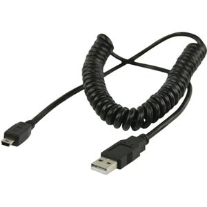USB Mini B naar USB-A spiraalkabel - USB2.0 - tot 2A / zwart - 0,60 meter