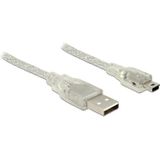 USB Mini B naar USB-A kabel met ferriet kern - USB2.0 - tot 2A / transparant - 3 meter