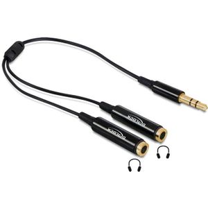 3,5mm Jack naar 2x 3,5mm Jack stereo audio splitter - slim uitvoering / zwart - 0,25 meter