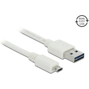 Easy-Micro USB naar Easy-USB-A kabel - USB2.0 - tot 2A / wit - 0,20 meter