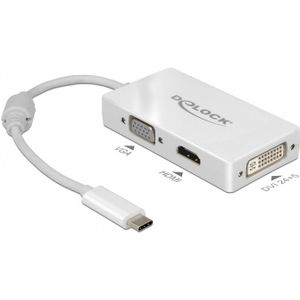 Premium USB-C naar HDMI, DVI en VGA adapter met DP Alt Mode / wit - 0,15 meter