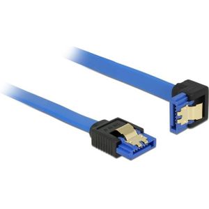 SATA datakabel - recht / haaks naar beneden - plat - SATA600 - 6 Gbit/s / blauw - 1 meter