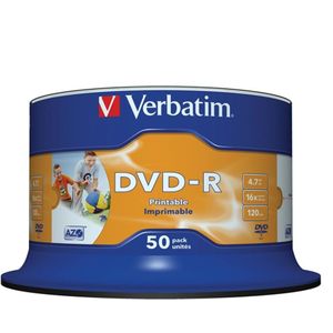 Verbatim DVD-R Wide Inkjet Printable discs op spindel - 16-speed - 4,7 GB / 50 stuks