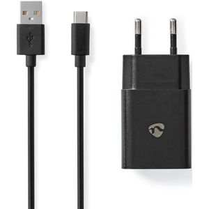 Nedis USB-A thuislader met 1 poort en losse USB-C kabel - 2,4A / zwart - 1 meter