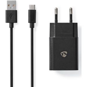 Nedis USB-A thuislader met 1 poort en losse USB-C kabel - 2,4A / zwart - 1 meter