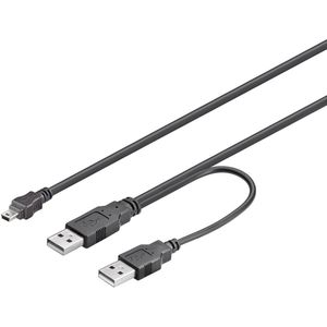 USB Mini B naar 2x USB-A Y-kabel - USB2.0 - tot 1A / zwart - 0,50 meter