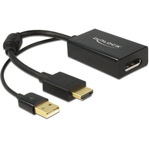 DeLOCK premium HDMI naar DisplayPort actieve adapter - HDMI 1.4 / DP 1.2 (4K 30Hz) / zwart - 0,20 meter