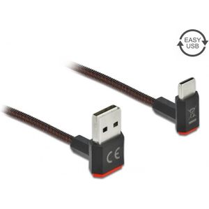 USB-C - Easy-USB-A kabel | haaks boven/beneden | USB2.0 | QC 18W | nylon | 1 meter