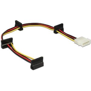 Molex (m) - 4x SATA (v) splitter met verticale kabeldoorvoer - 0,40 meter