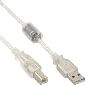USB naar USB-B kabel - USB2.0 - tot 2A / transparant - 3 meter