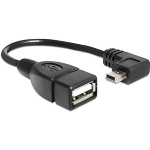 USB Mini B (m) haaks naar USB-A (v) OTG adapter - USB2.0 - tot 2A / zwart - 0,15 meter