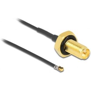 MHF 4L LK (v) - RP-SMA (v) kabel met afdichtring - Micro Coax (1,37 mm) - 50 Ohm / zwart - 0,20 meter