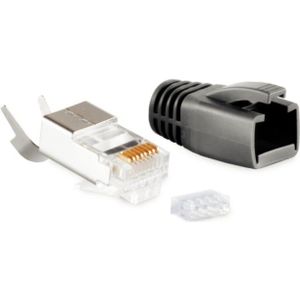 RJ45 krimp connectoren (STP) voor CAT6/6a/7/7a netwerkkabel (vast/flexibel) - 10 stuks (3-delig) / zwart