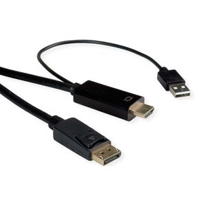 HDMI naar DisplayPort actieve kabel - HDMI 2.0 / DP 1.2 (4K 60Hz) - voeding via USB-A / zwart - 2 meter