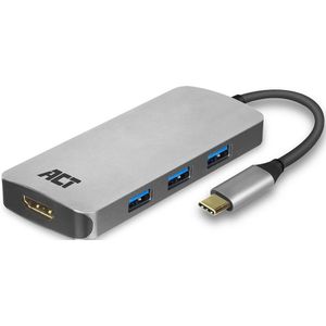 ACT USB-C naar HDMI 4K 30Hz, 4x USB-A en USB-C PD 85W adapter / aluminium - 0,15 meter