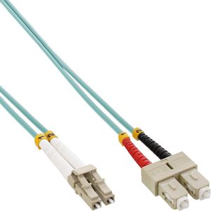 LC - SC Duplex Optical Fiber Patch kabel - Multi Mode OM3 - turquoise / LSZH - 50 meter