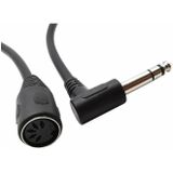 DIN 5-pins (v) - 6,35mm Jack (m) haaks audio adapter kabel / zwart - 0,20 meter