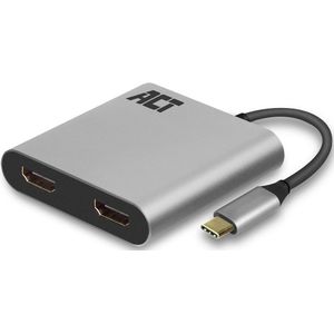 ACT USB-C naar 2x HDMI 4K 30Hz adapter / aluminium - 0,15 meter