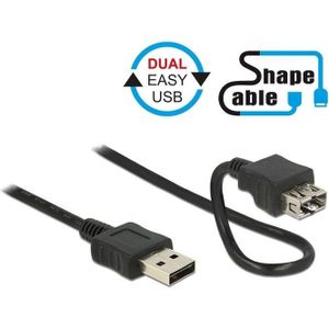 Easy-USB naar Easy-USB vormbare verlengkabel - USB2.0 - tot 0,5A / zwart - 2 meter
