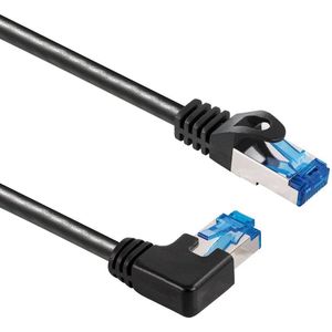 S/FTP CAT6a 10 Gigabit netwerkkabel haaks naar rechts / recht / zwart - LSZH - 5 meter