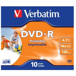 Verbatim DVD-R Wide Inkjet Printable discs in Jewel Case - 16-speed - 4,7 GB / 10 stuks