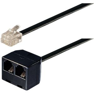 RJ11 (m) - 2x RJ11 (v) telefoon splitter kabel / zwart - 15 meter