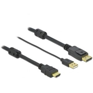 Premium HDMI naar DisplayPort actieve kabel - HDMI 1.4 / DP 1.2 (4K 30Hz) - voeding via USB-A / zwart - 1 meter