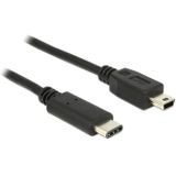 USB Mini B naar USB-C kabel - USB2.0 - tot 1A / zwart - 5 meter